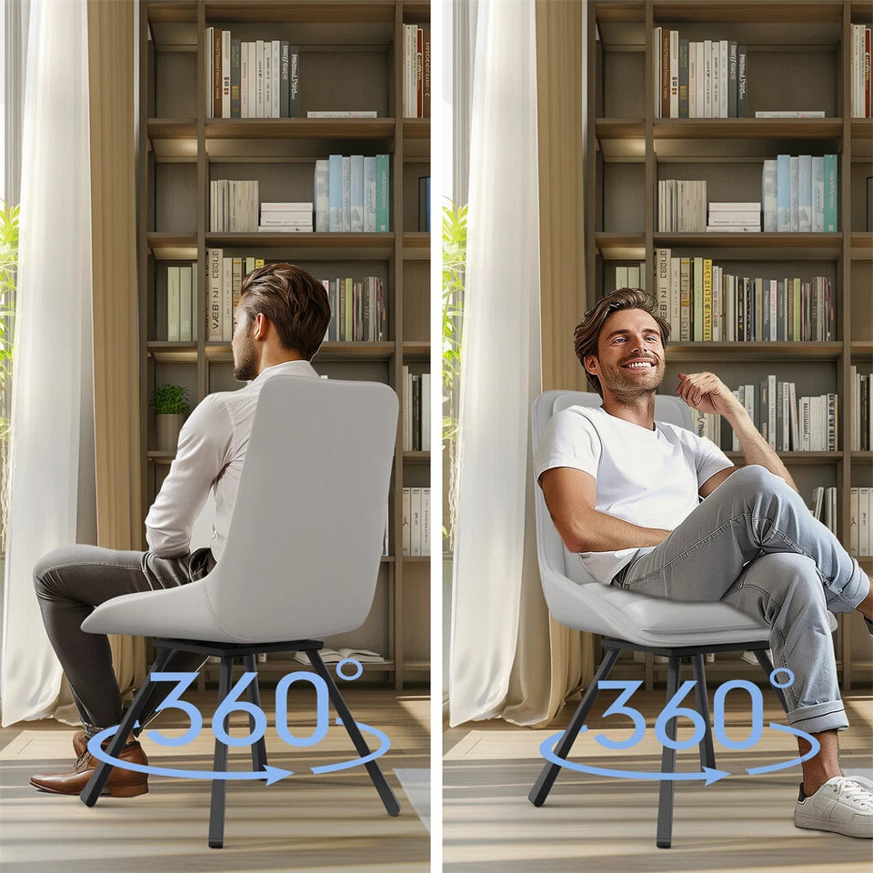 Kitchen & Dining Chairs: P&P Light Grey Set Of 2 Faux Leather Dining Chairs With Black Metal Legs Padded Modern Seats