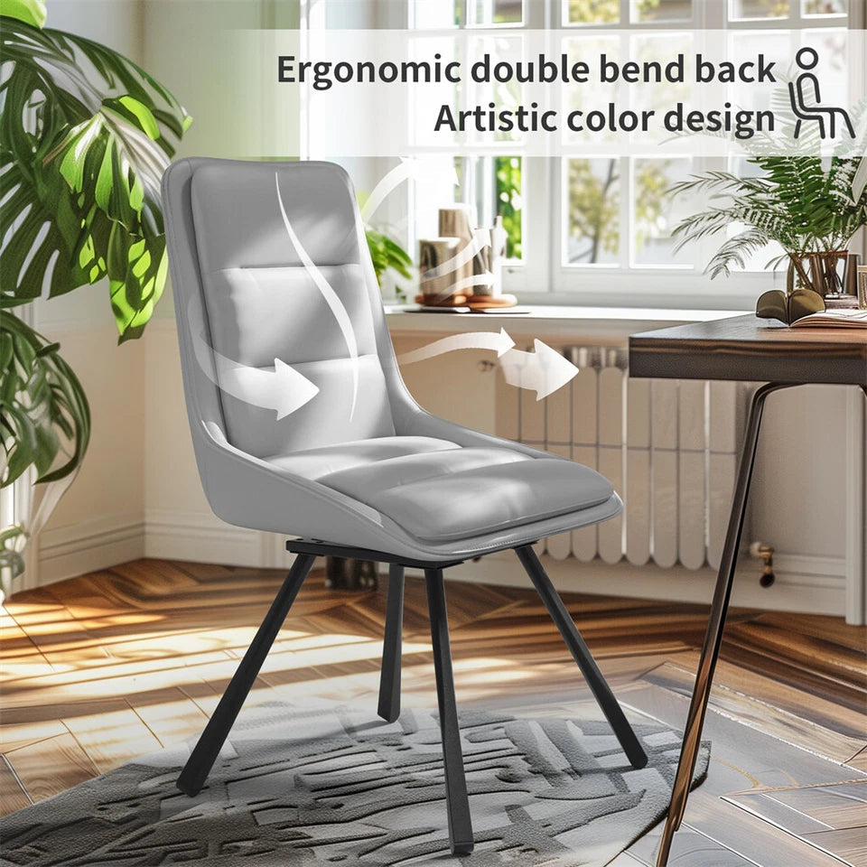 Kitchen & Dining Chairs: P&P Light Grey Set Of 2 Faux Leather Dining Chairs With Black Metal Legs Padded Modern Seats