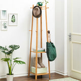 Coat Racks: 3 Layer 8 Hooks Shelf Clothes Coat Hat Rack Tree Stand Bamboo Hanger Organizer