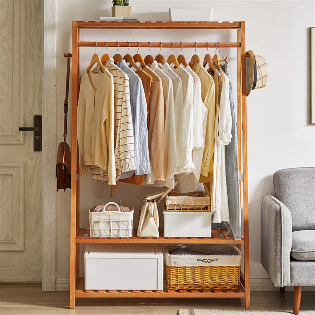 Coat Racks: Bamboo Clothes Hanging Garment Rack Portable Laundry Rack Closet Storage Shelves