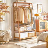Coat Racks: Bamboo Clothes Hanging Garment Rack Portable Laundry Rack Closet Storage Shelves