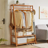 Coat Racks: Bamboo Clothes Hanging Garment Rack Portable Laundry Rack Closet Storage Shelves