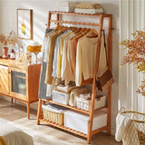 Coat Racks: Bamboo Clothes Hanging Garment Rack Portable Laundry Rack Closet Storage Shelves