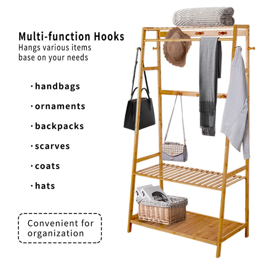 Coat Racks: Bamboo Clothes Hanging Garment Rack Portable Laundry Rack Closet Storage Shelves