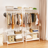 Wall Storage Racks: Large White Bamboo Garment Clothes Rack Shoes Coats Shelf w/ 3 Shelves & 10 Hook