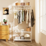 Wall Storage Racks: Large White Bamboo Garment Clothes Rack Shoes Coats Shelf w/ 3 Shelves & 10 Hook