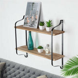 Wall Storage Racks: 2 Layer Wood Wall Shelves Home Decor Floating Shelf Metal Hanging Storage Rack