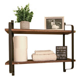 Wall Storage Racks: 2 Layer Wood Wall Shelves Home Decor Floating Shelf Metal Hanging Storage Rack