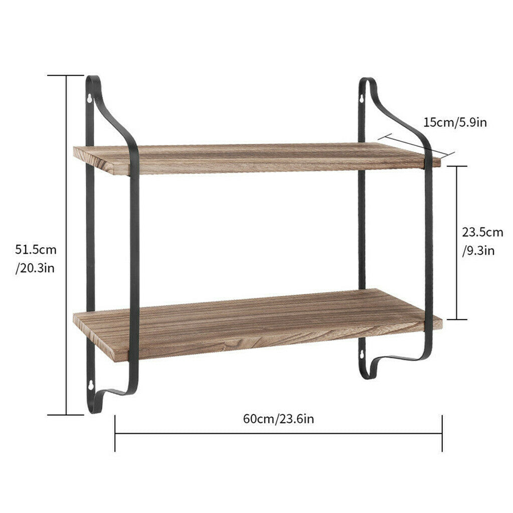 Wall Storage Racks: 2 Layer Wood Wall Shelves Home Decor Floating Shelf Metal Hanging Storage Rack