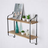Wall Storage Racks: 2 Layer Wood Wall Shelves Home Decor Floating Shelf Metal Hanging Storage Rack