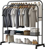 Coat Racks: Fin Heavy Thicken Metal Double Clothes Rail Sturdy Open Hanging Shelf Storage Rack