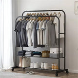 Coat Racks: Fin Heavy Thicken Metal Double Clothes Rail Sturdy Open Hanging Shelf Storage Rack