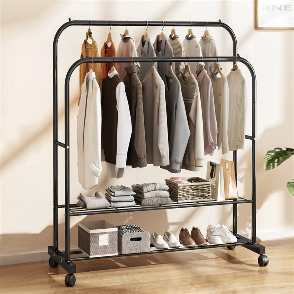 Coat Racks: Fin Heavy Thicken Metal Double Clothes Rail Sturdy Open Hanging Shelf Storage Rack