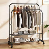 Coat Racks: Fin Heavy Thicken Metal Double Clothes Rail Sturdy Open Hanging Shelf Storage Rack
