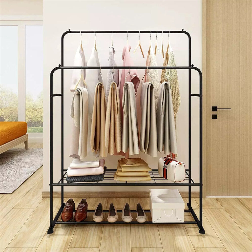 Coat Racks: Fin Heavy Thicken Metal Double Clothes Rail Sturdy Open Hanging Shelf Storage Rack