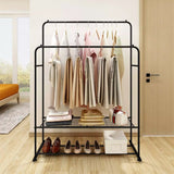 Coat Racks: Fin Heavy Thicken Metal Double Clothes Rail Sturdy Open Hanging Shelf Storage Rack