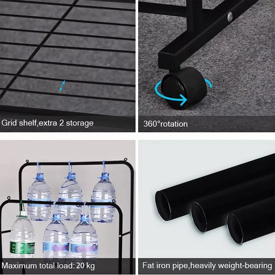 Coat Racks: Fin Heavy Thicken Metal Double Clothes Rail Sturdy Open Hanging Shelf Storage Rack