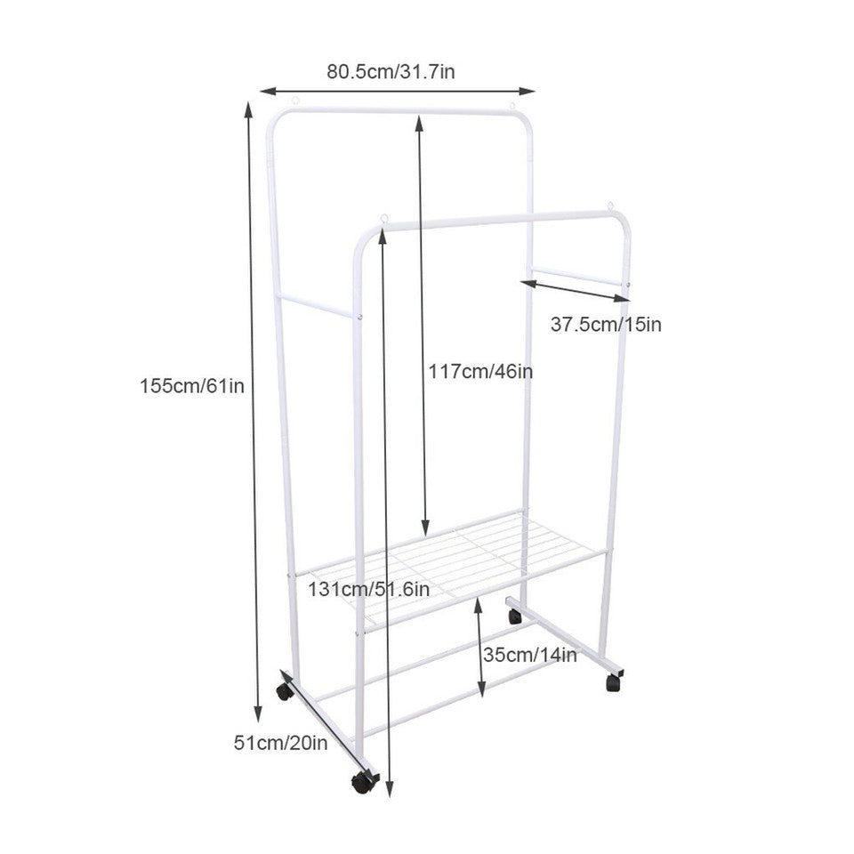 Coat Racks: Heavy Duty Double Rail Garment Rack Rolling Clothes Rack 2Tier Storage Shelf