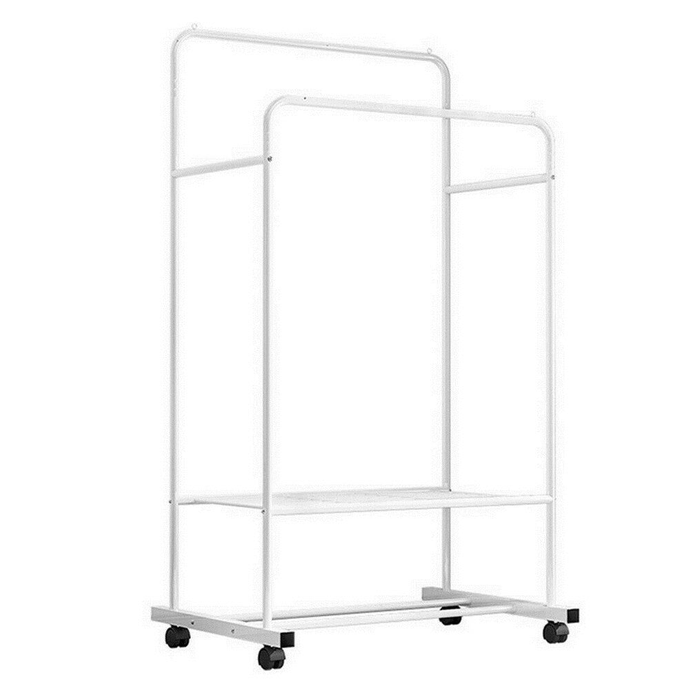 Coat Racks: Heavy Duty Double Clothes Rail Rack Garment Hanging Display Stand 4 Wheel Armoir