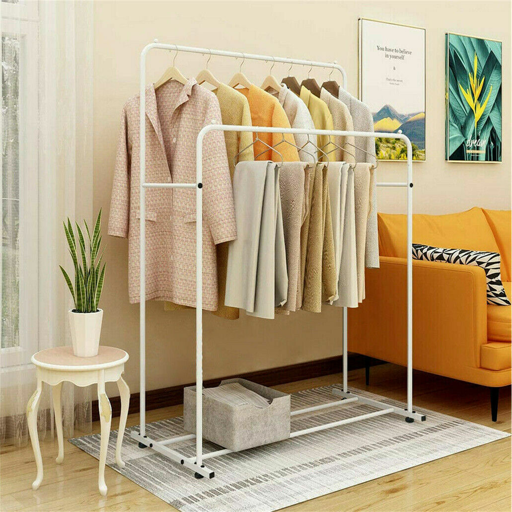 Coat Racks: Heavy Duty Double Clothes Rail Rack Garment Hanging Display Stand 4 Wheel Armoir