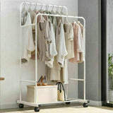 Coat Racks: Heavy Duty Double Clothes Rail Rack Garment Hanging Display Stand 4 Wheel Armoir