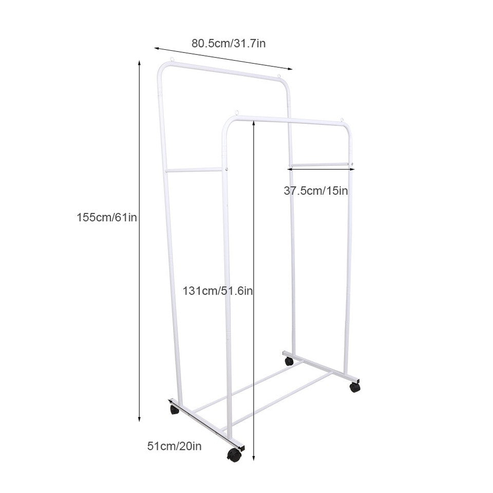 Coat Racks: Heavy Duty Double Clothes Rail Rack Garment Hanging Display Stand 4 Wheel Armoir