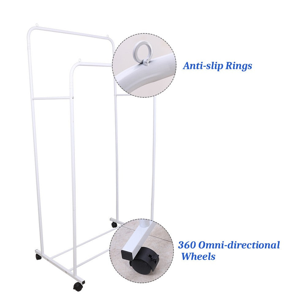 Coat Racks: Heavy Duty Double Clothes Rail Rack Garment Hanging Display Stand 4 Wheel Armoir