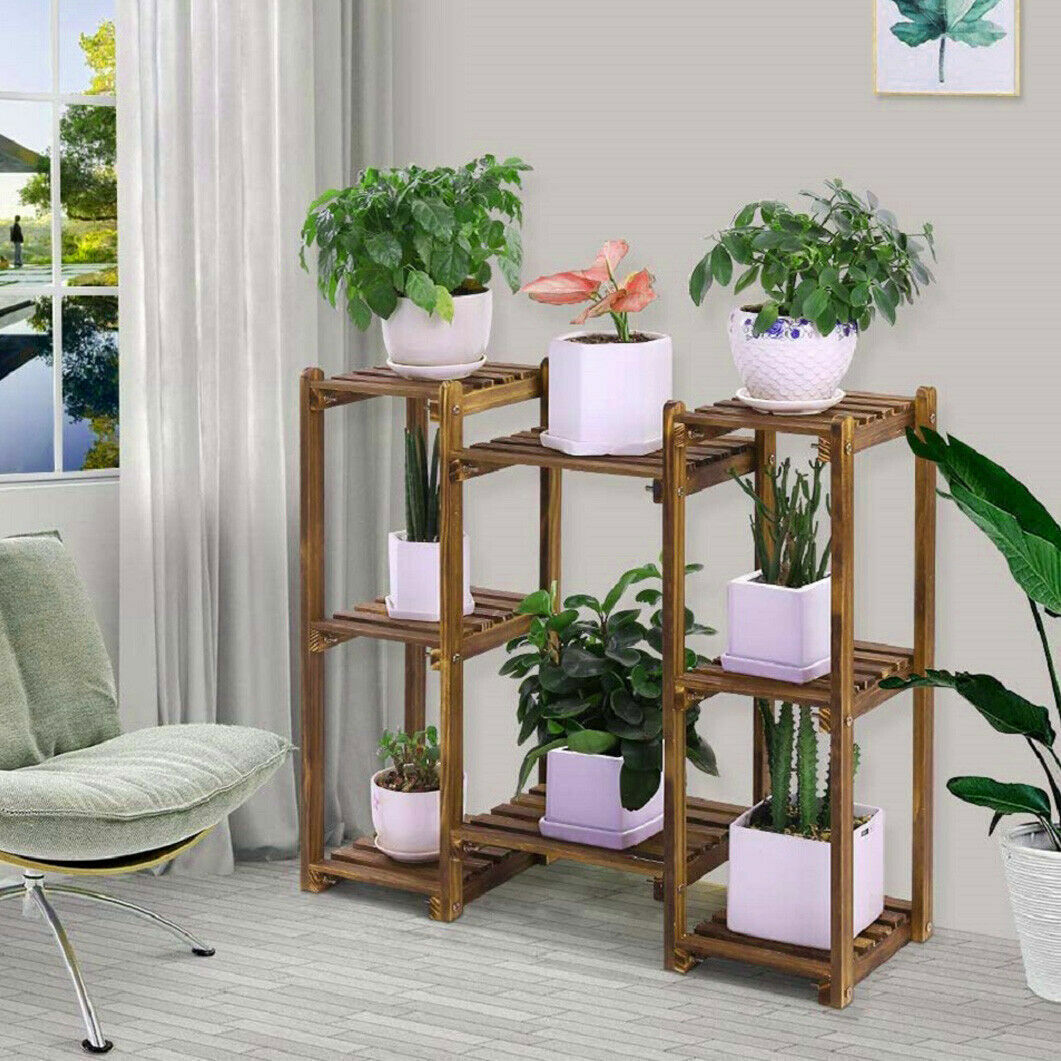 Pots, Planters & Accessories: Detachable Diy Wood Plant Stand Pots Organizer Rack Multifunctional Shelf Decor