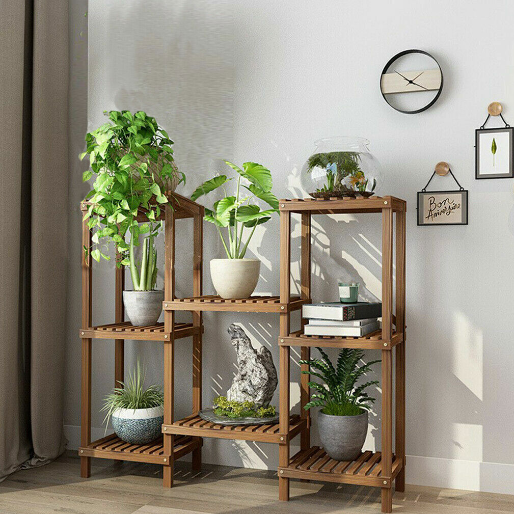 Pots, Planters & Accessories: Detachable Diy Wood Plant Stand Pots Organizer Rack Multifunctional Shelf Decor