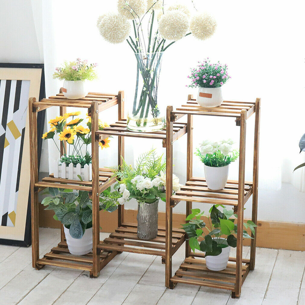 Pots, Planters & Accessories: Detachable Diy Wood Plant Stand Pots Organizer Rack Multifunctional Shelf Decor