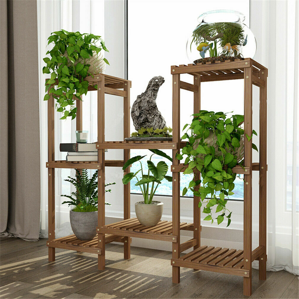 Pots, Planters & Accessories: Detachable Diy Wood Plant Stand Pots Organizer Rack Multifunctional Shelf Decor