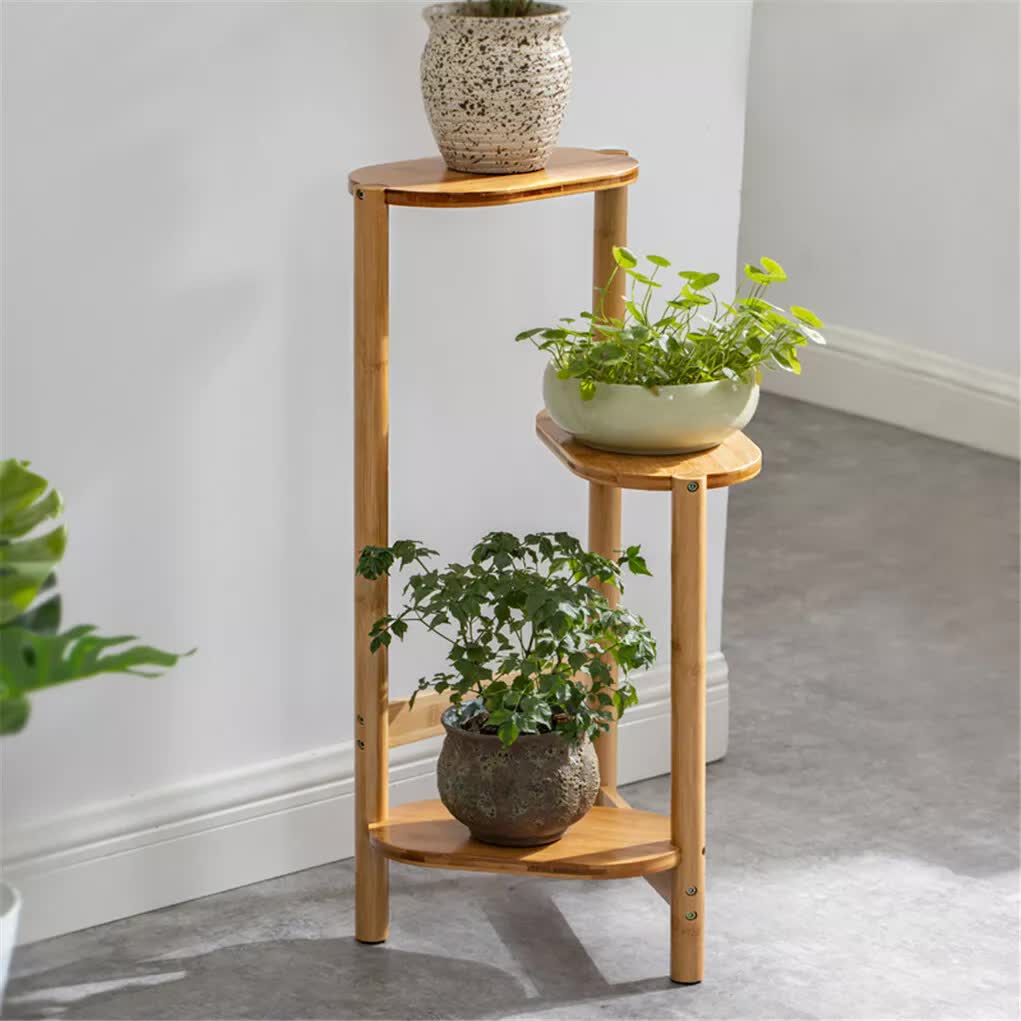 Gardening Accessories: 3-Tier Bamboo Plant Stand Bonsai Holder