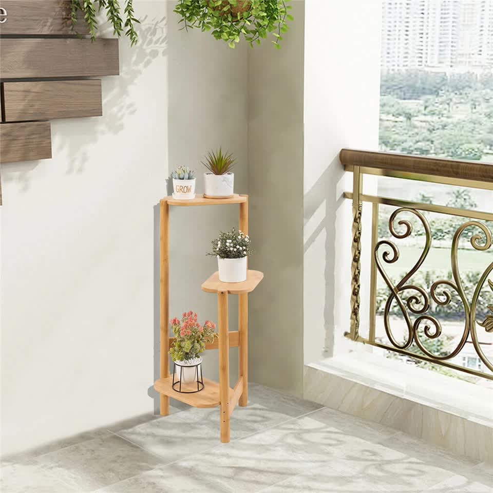 Gardening Accessories: 3-Tier Bamboo Plant Stand Bonsai Holder