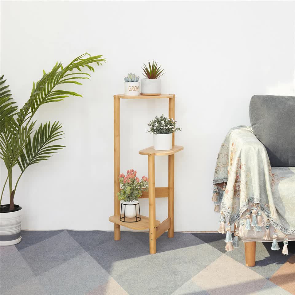 Gardening Accessories: 3-Tier Bamboo Plant Stand Bonsai Holder