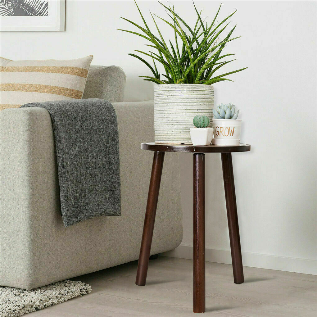 2Pcs Small Side Table Round End Table Wood Plant Stand Super Thick 3-Legs Stool