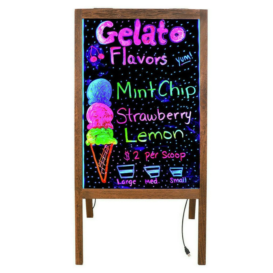 Vintage Neon LED Message Writing Board Stand Pavement Sign Illuminated Erasable