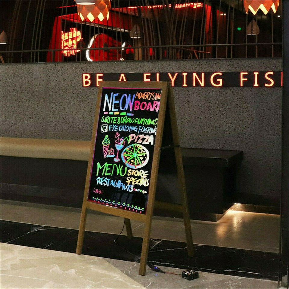 Vintage Neon LED Message Writing Board Stand Pavement Sign Illuminated Erasable