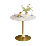 Dining Tables: Round Real Stone Dining Table Anti-Scratch Easy Clean Table for Small Condo