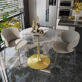 Dining Tables: Round Real Stone Dining Table Anti-Scratch Easy Clean Table for Small Condo