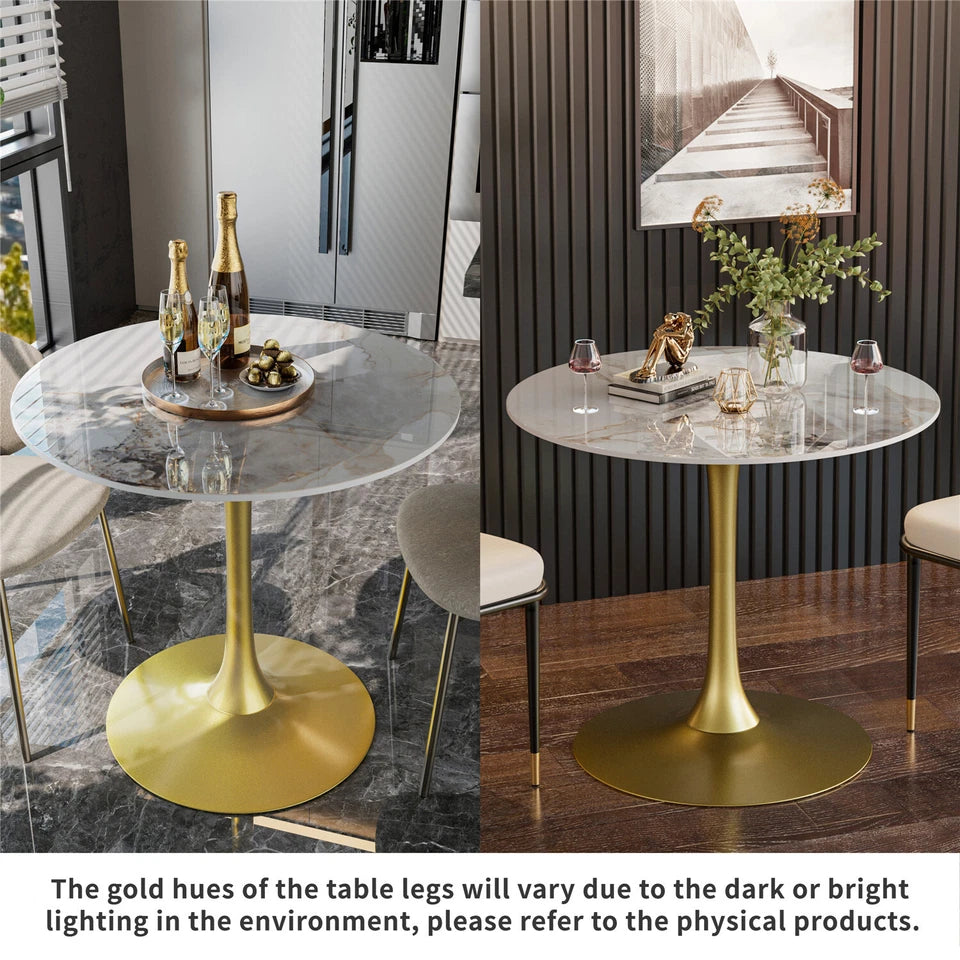 Round Real Stone Dining Table Anti-Scratch Easy Clean Table for Small Condo