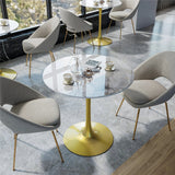 Dining Tables: Round Real Stone Dining Table Anti-Scratch Easy Clean Table for Small Condo