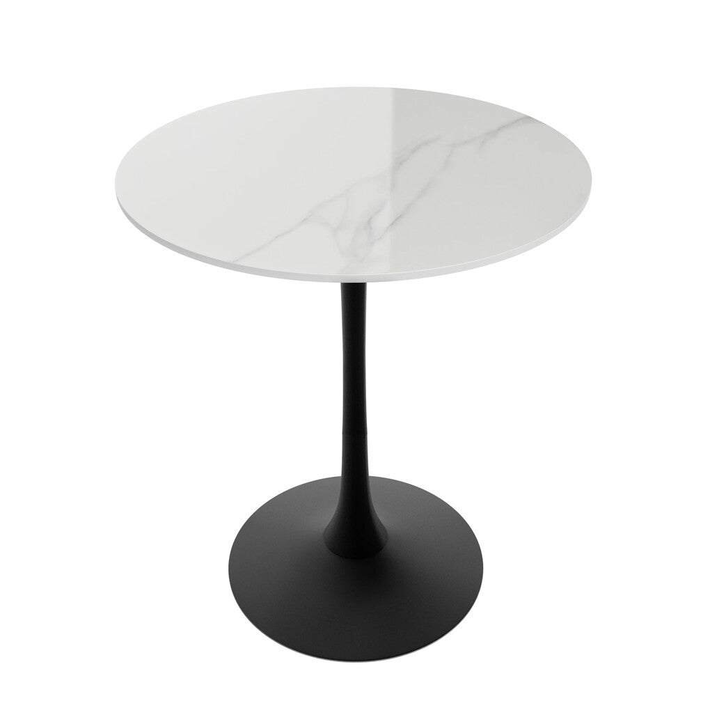 Table & Bar Stools: 100cm Round High Bar Table Heavy Duty Sintered Stone Top Bistro Pub Table White with Black Legs