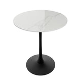 Table & Bar Stools: 100cm Round High Bar Table Heavy Duty Sintered Stone Top Bistro Pub Table White with Black Legs