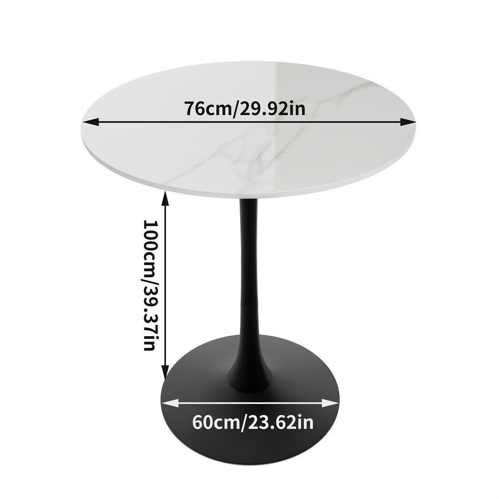Table & Bar Stools: 100cm Round High Bar Table Heavy Duty Sintered Stone Top Bistro Pub Table White with Black Legs