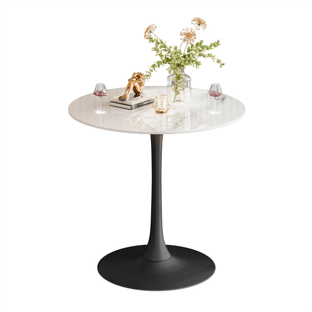 Table & Bar Stools: 100cm Round High Bar Table Heavy Duty Sintered Stone Top Bistro Pub Table White with Black Legs