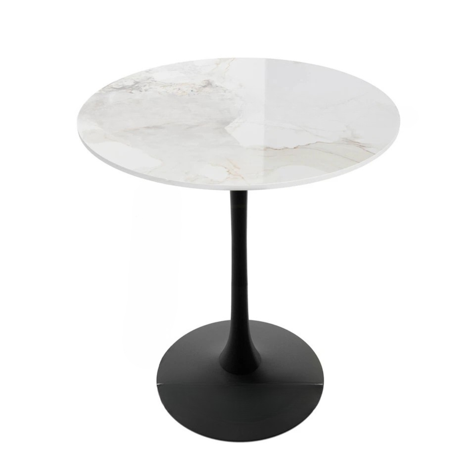 Table & Bar Stools: P&P Glossy Jade Round Sintered Stone Bar Table With Black Base For Stylish Interiors