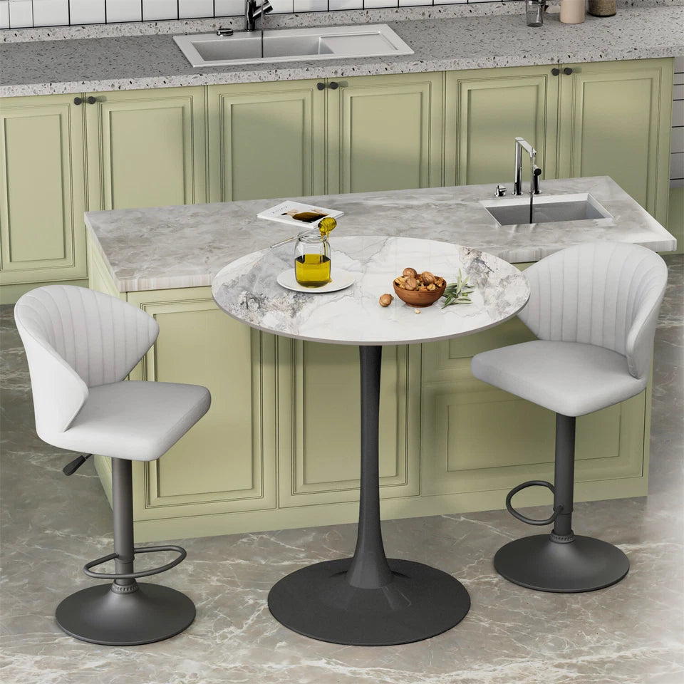 Table & Bar Stools: P&P Glossy Jade Round Sintered Stone Bar Table With Black Base For Stylish Interiors