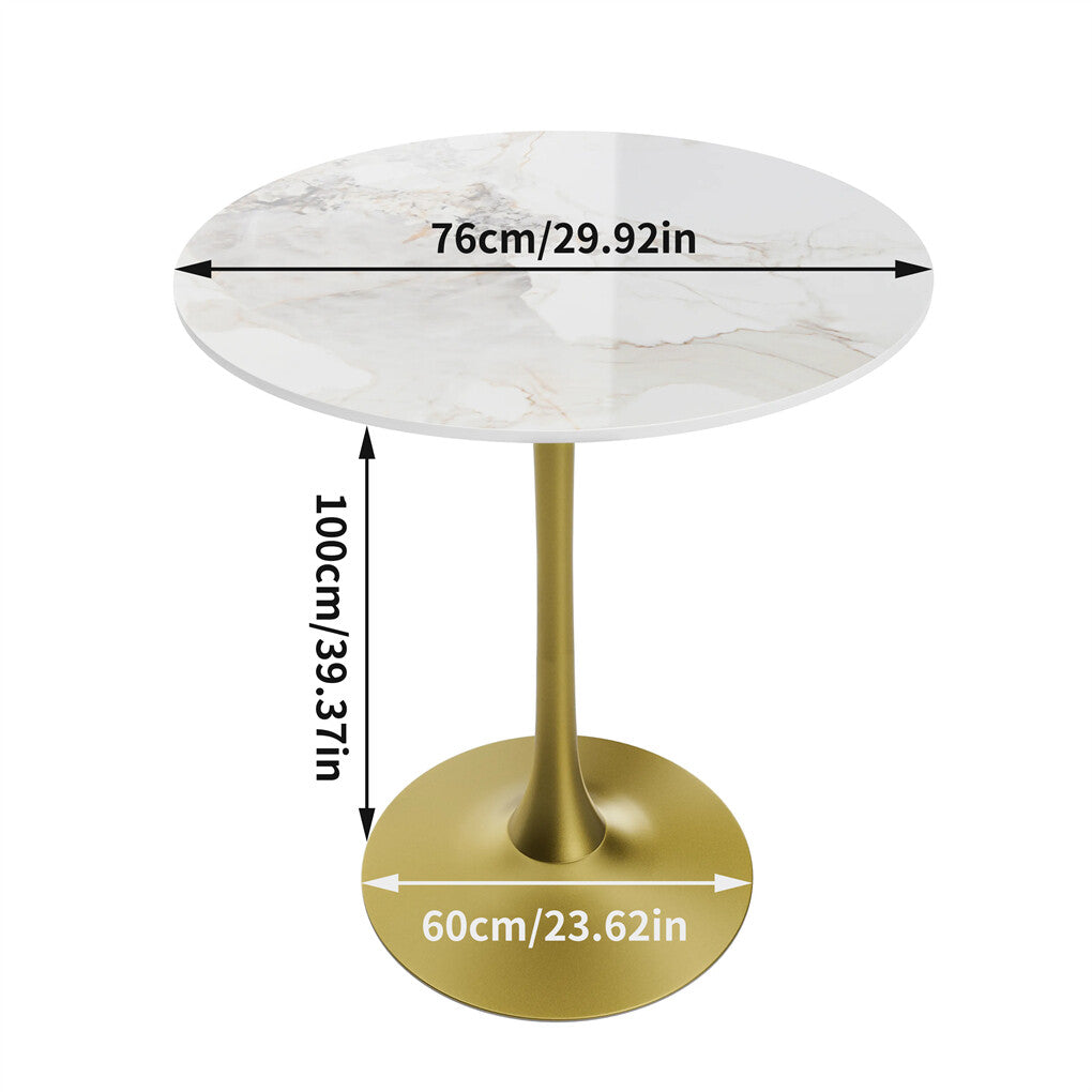 Table & Bar Stools: 100cm Round High Bar Table Sintered Stone Top Bistro Pub Table White Top with Gold Legs