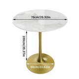 Table & Bar Stools: 100cm Round High Bar Table Sintered Stone Top Bistro Pub Table White Top with Gold Legs