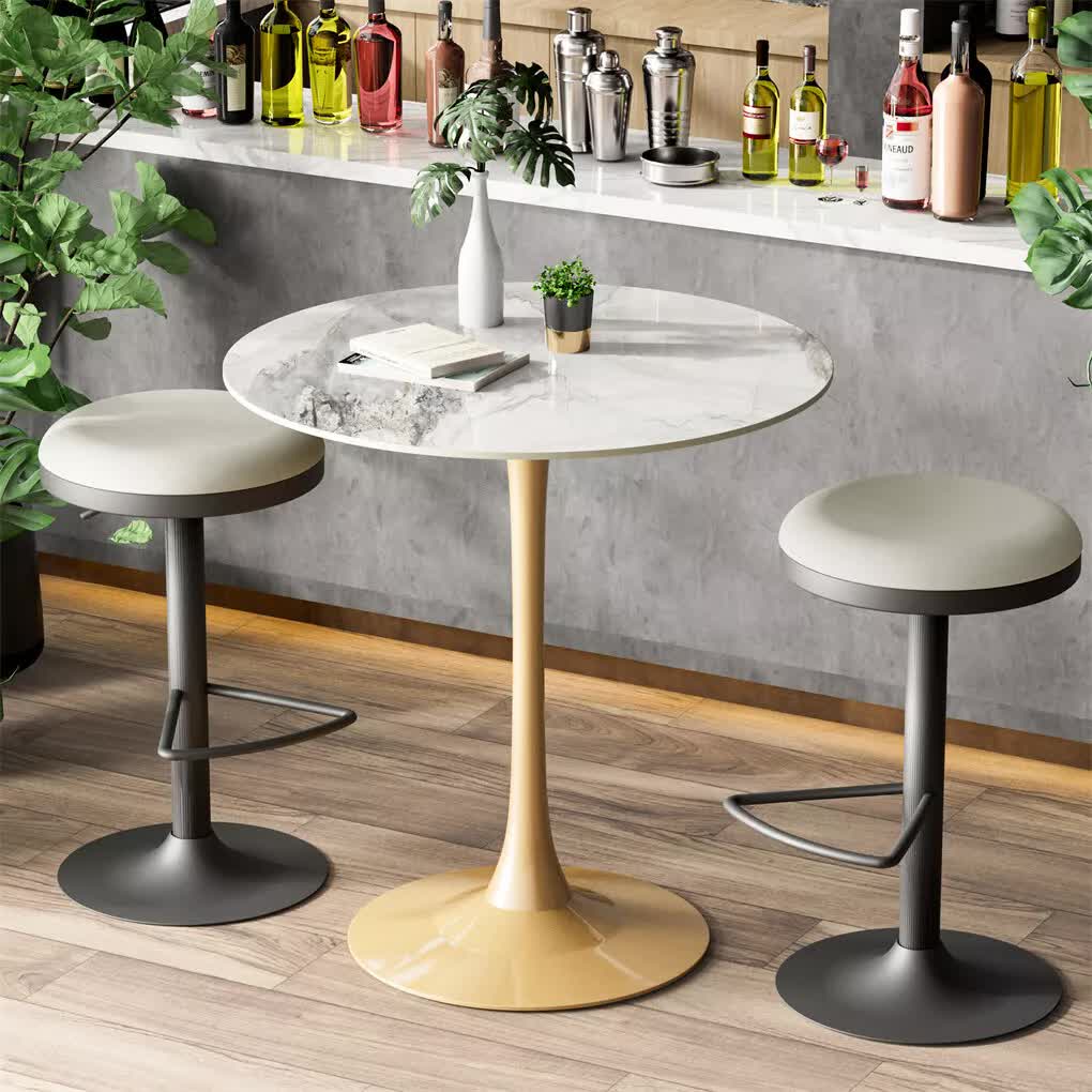Table & Bar Stools: Heavy Duty High Bar Table-Glossy Jade Top+Gold legs
